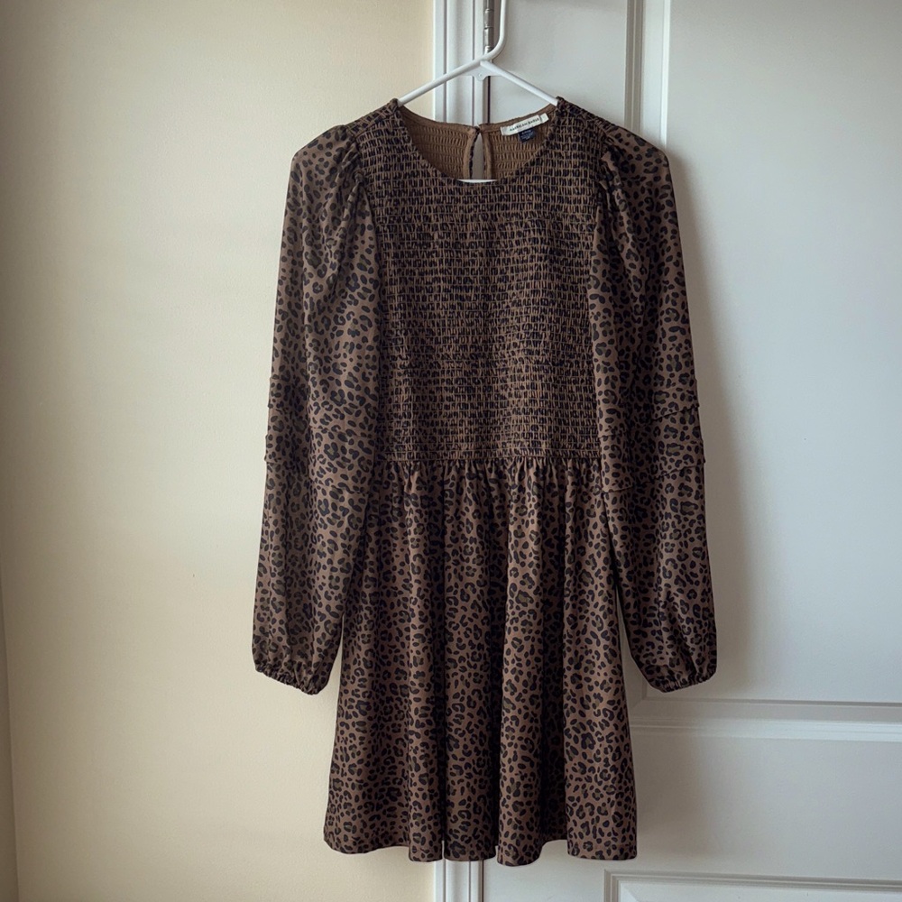 American Eagle Outfitters Brown Leopard Long Sleeve Dress